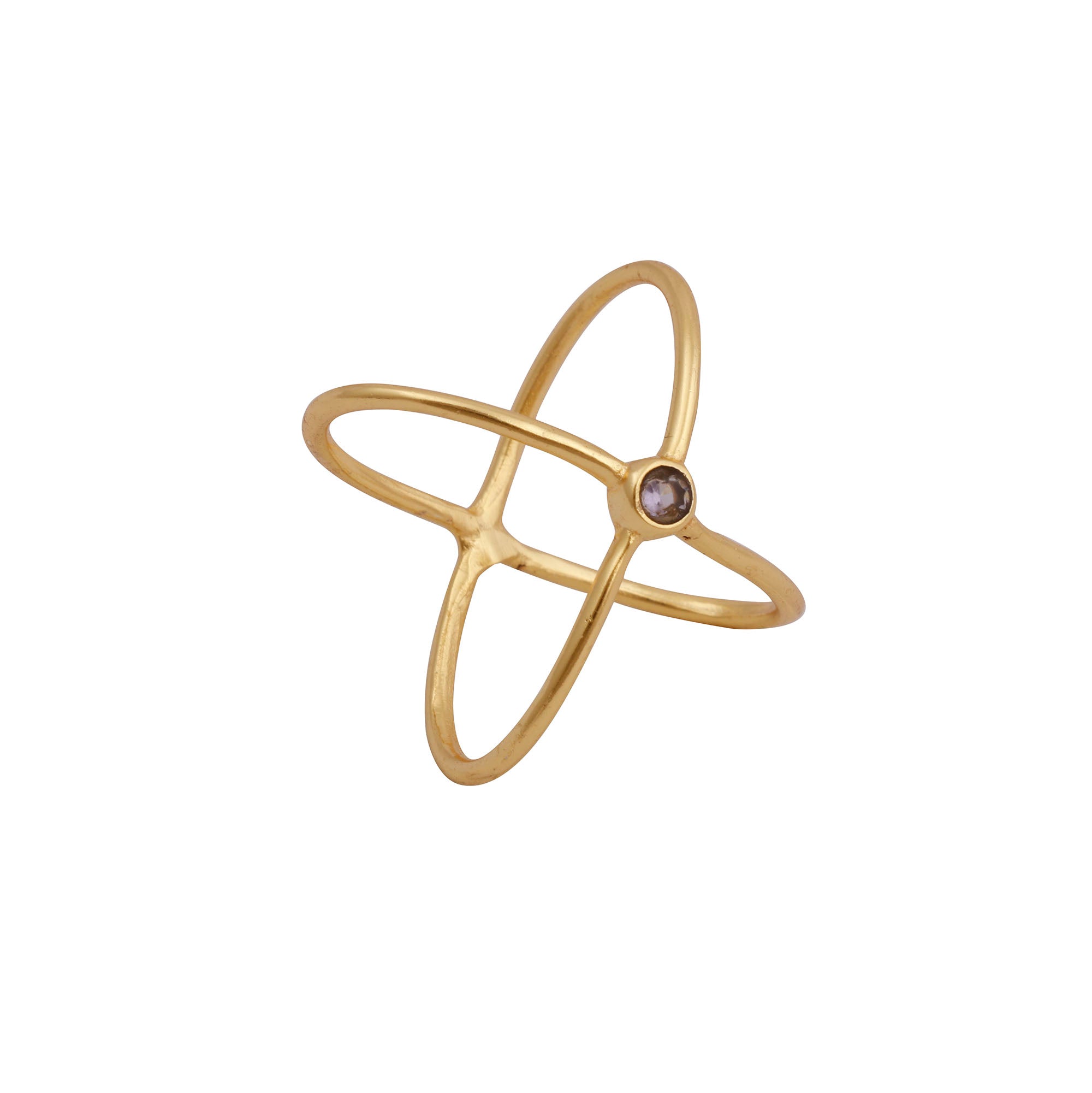 Crossover Ring Black Onyx Gemstone Ring Gold Plated Double Band Ring Amethyst