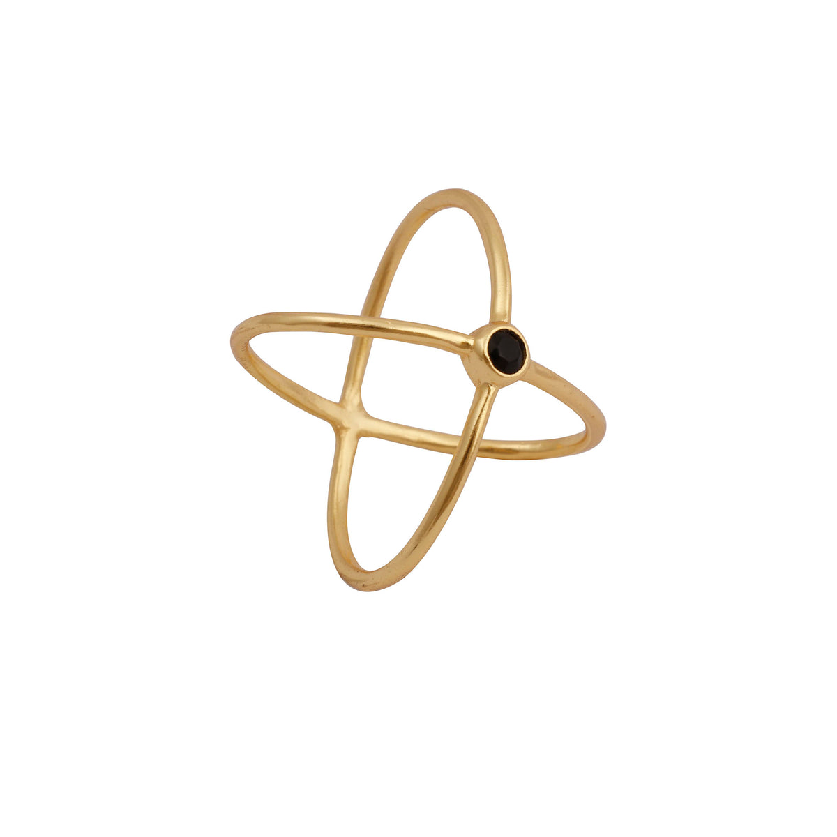 Crossover Ring Black Onyx Gemstone Ring Gold Plated Double Band Ring Black Onyx