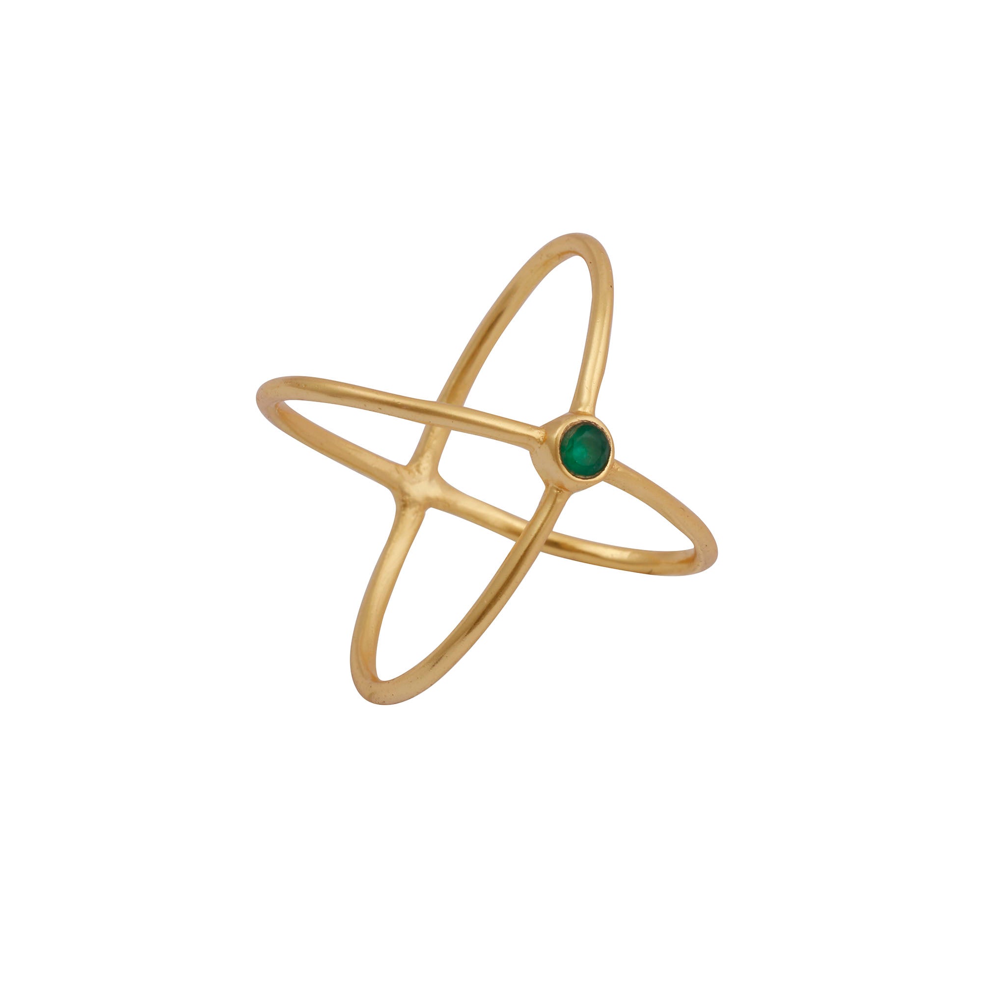 Crossover Ring Black Onyx Gemstone Ring Gold Plated Double Band Ring Green Onyx