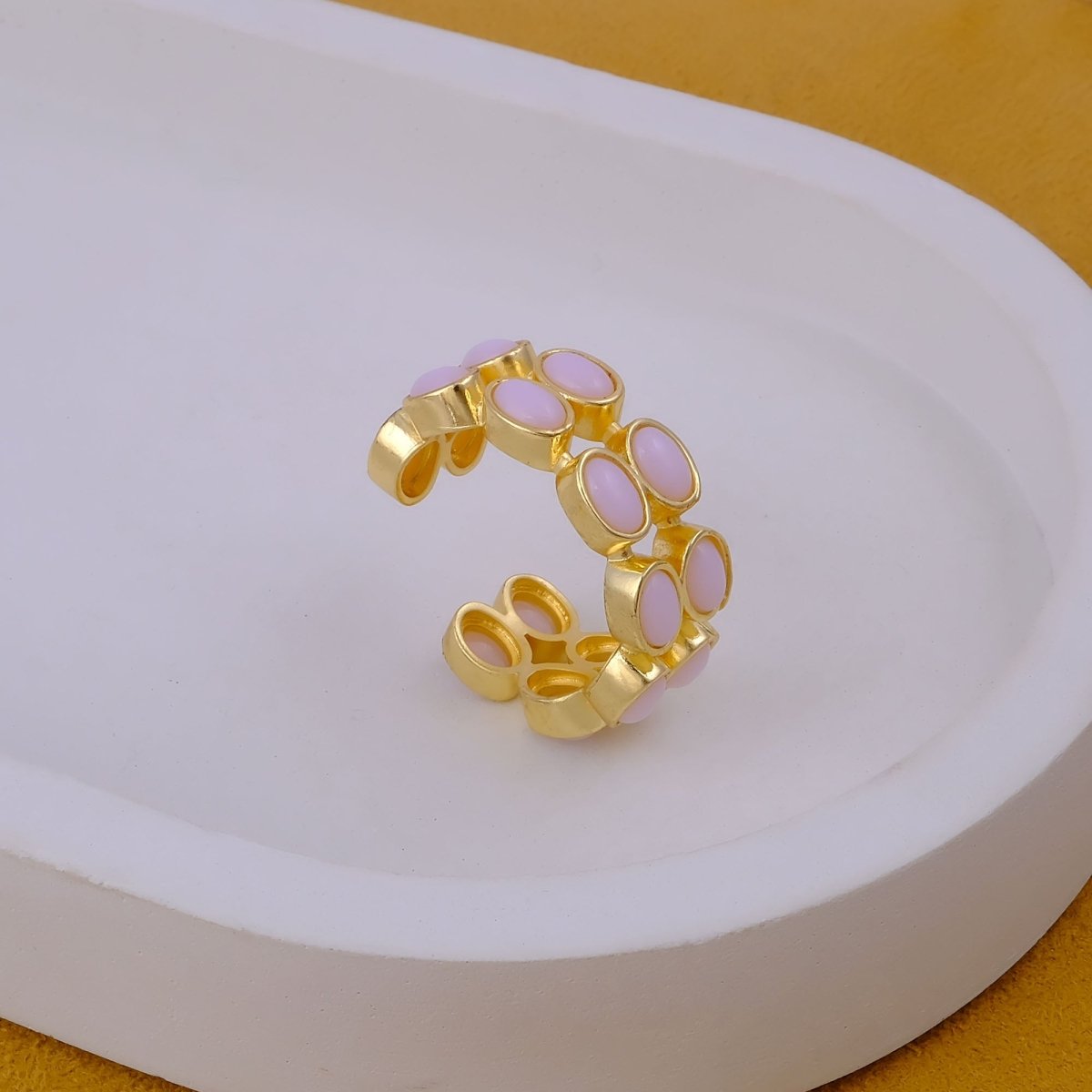 Adjustable Gold Plated Green Onyx Ring, Oval Shape Open Band Ring CR - 1028