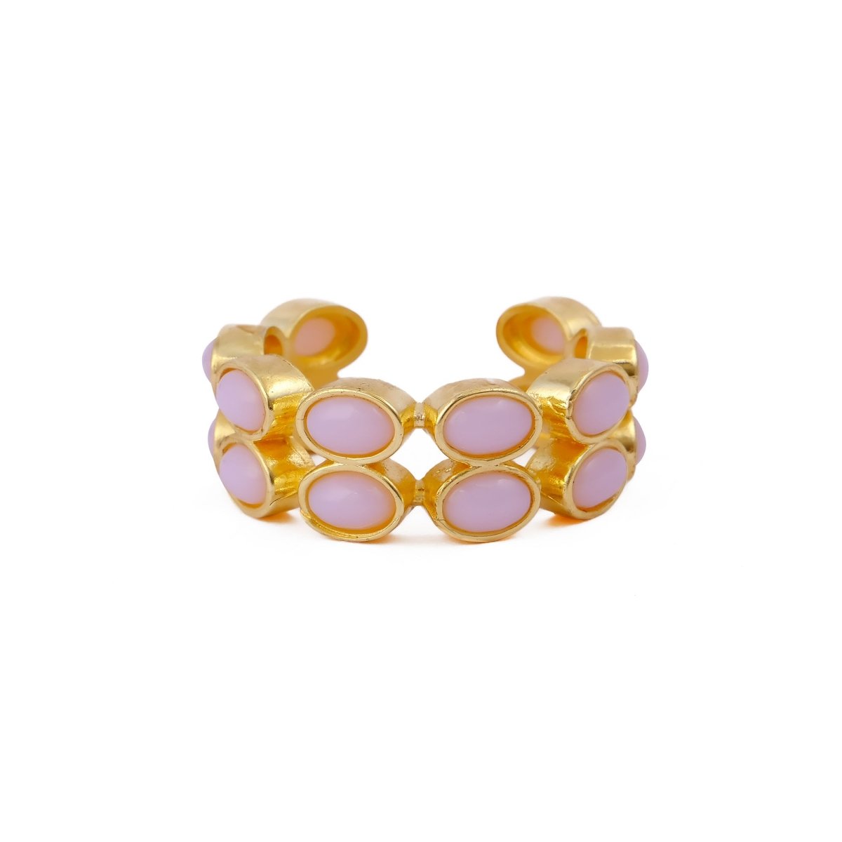 Adjustable Gold Plated Green Onyx Ring, Oval Shape Open Band Ring CR - 1028
