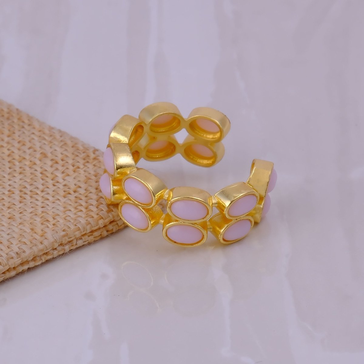 Adjustable Gold Plated Green Onyx Ring, Oval Shape Open Band Ring CR - 1028