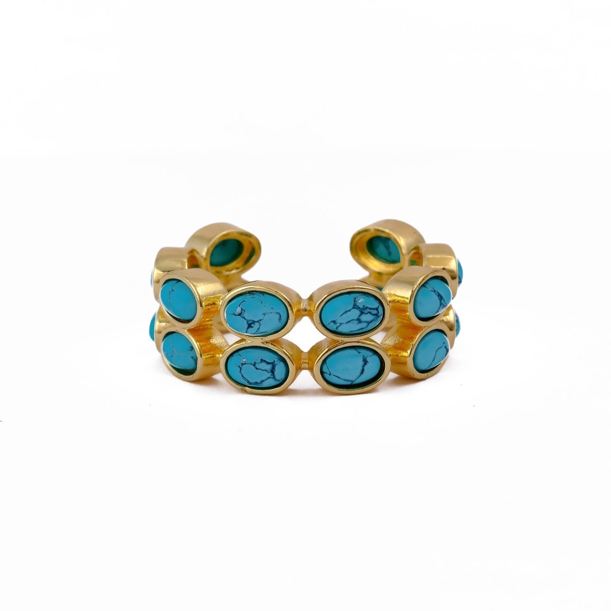 Adjustable Gold Plated Green Onyx Ring, Oval Shape Open Band Ring CR - 1028