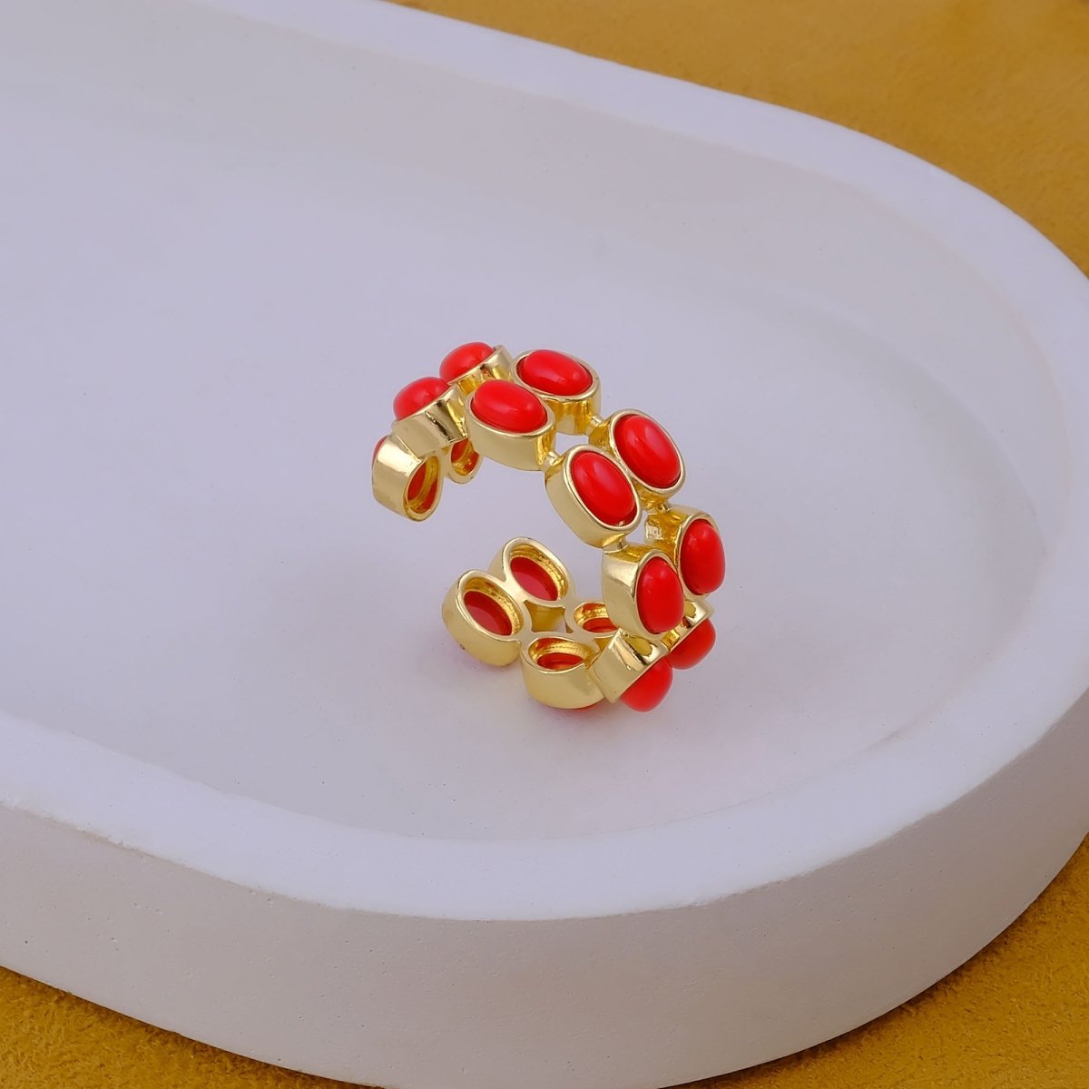 Adjustable Gold Plated Green Onyx Ring, Oval Shape Open Band Ring CR - 1028