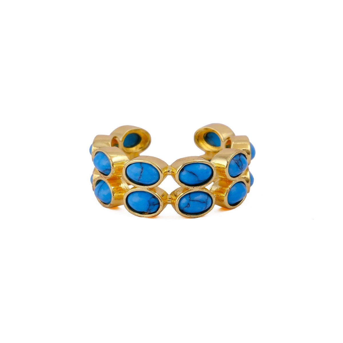 Adjustable Gold Plated Green Onyx Ring, Oval Shape Open Band Ring CR - 1028