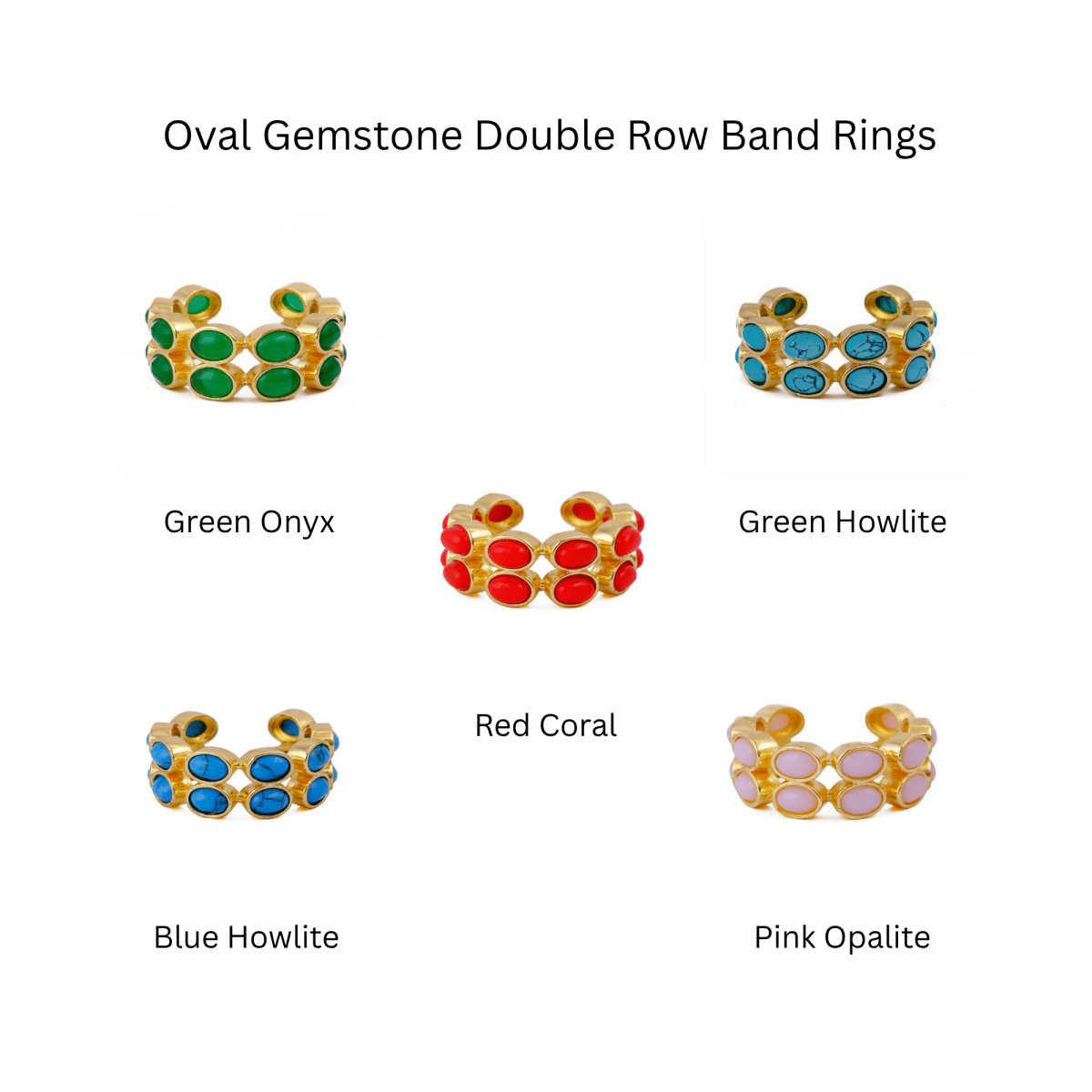 Adjustable Gold Plated Green Onyx Ring, Oval Shape Open Band Ring CR - 1028