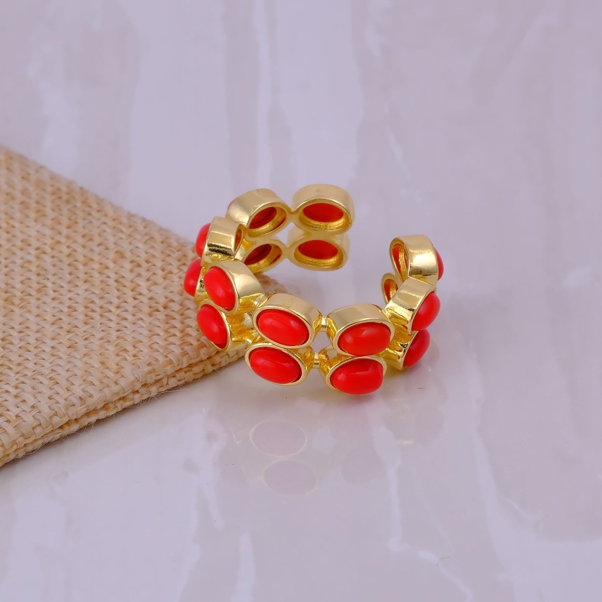 Adjustable Gold Plated Green Onyx Ring, Oval Shape Open Band Ring CR - 1028