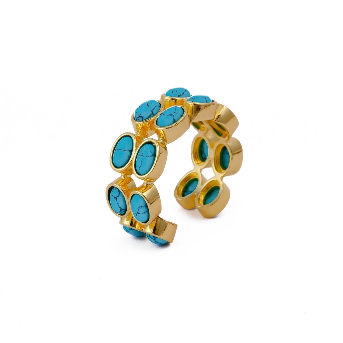 Adjustable Gold Plated Green Onyx Ring, Oval Shape Open Band Ring CR - 1028