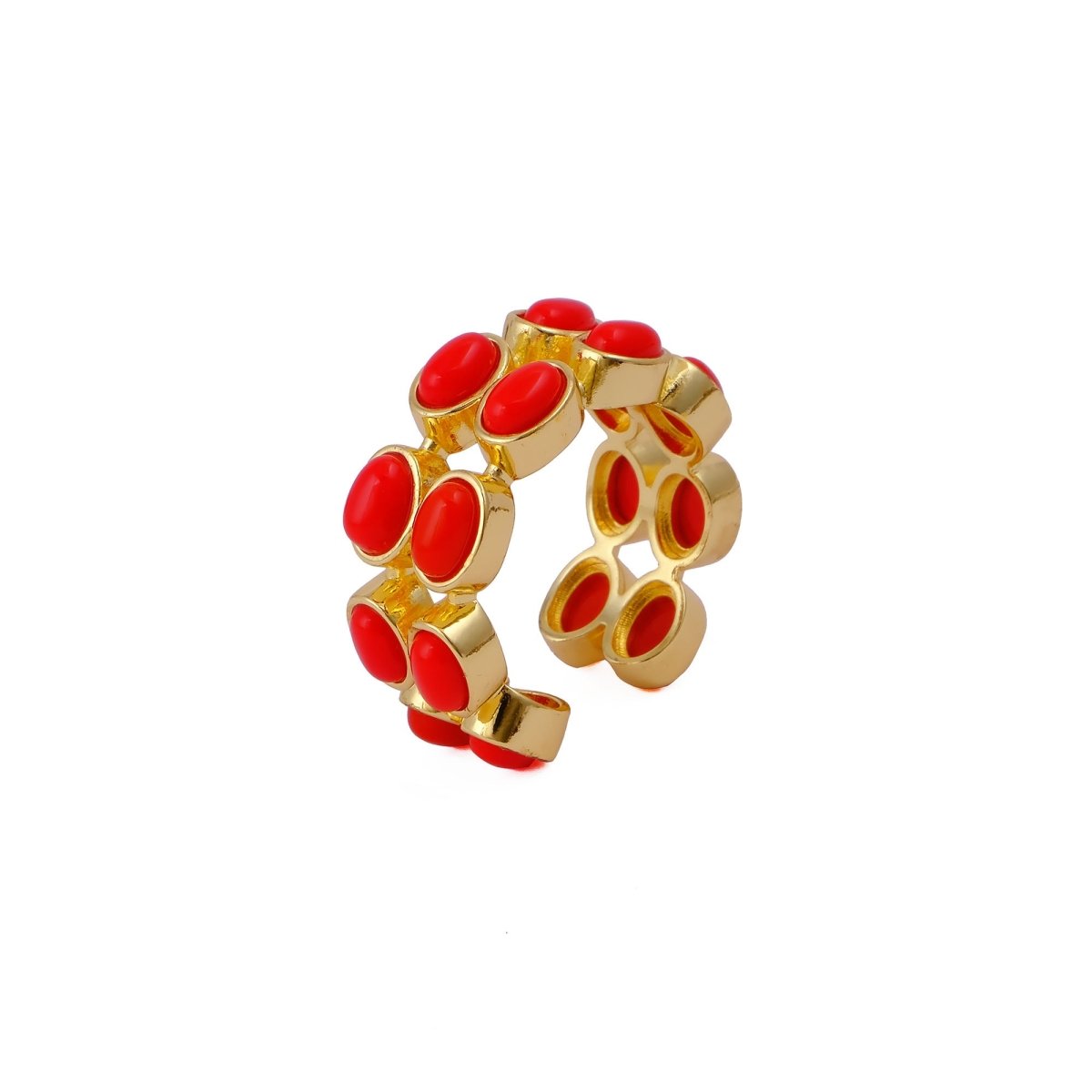 Adjustable Gold Plated Green Onyx Ring, Oval Shape Open Band Ring CR - 1028