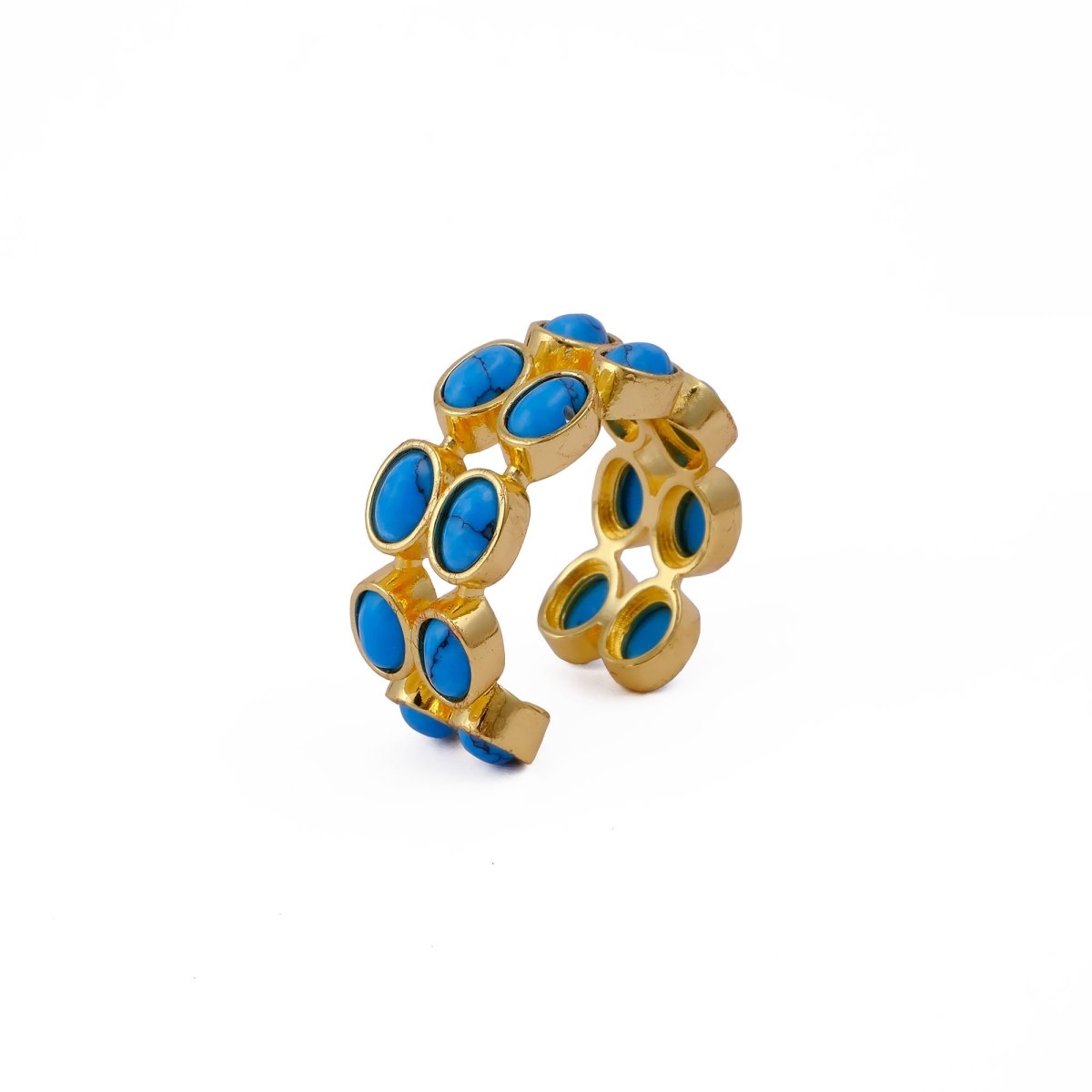Adjustable Gold Plated Green Onyx Ring, Oval Shape Open Band Ring CR - 1028