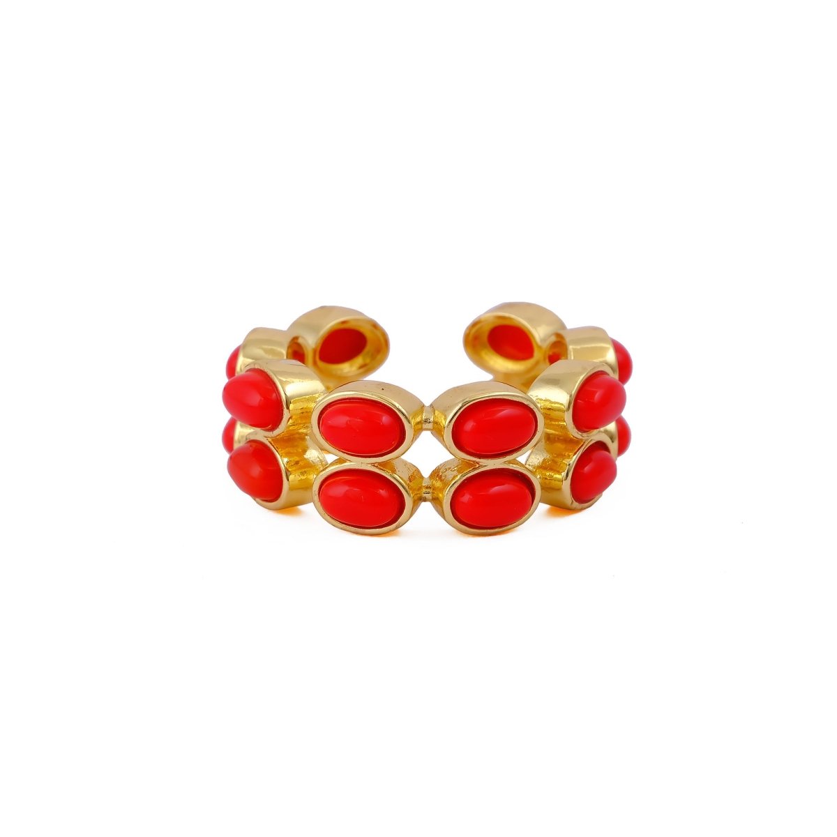 Adjustable Gold Plated Green Onyx Ring, Oval Shape Open Band Ring CR - 1028