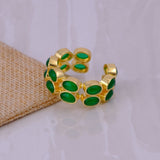 Adjustable Gold Plated Green Onyx Ring, Oval Shape Open Band Ring CR - 1028