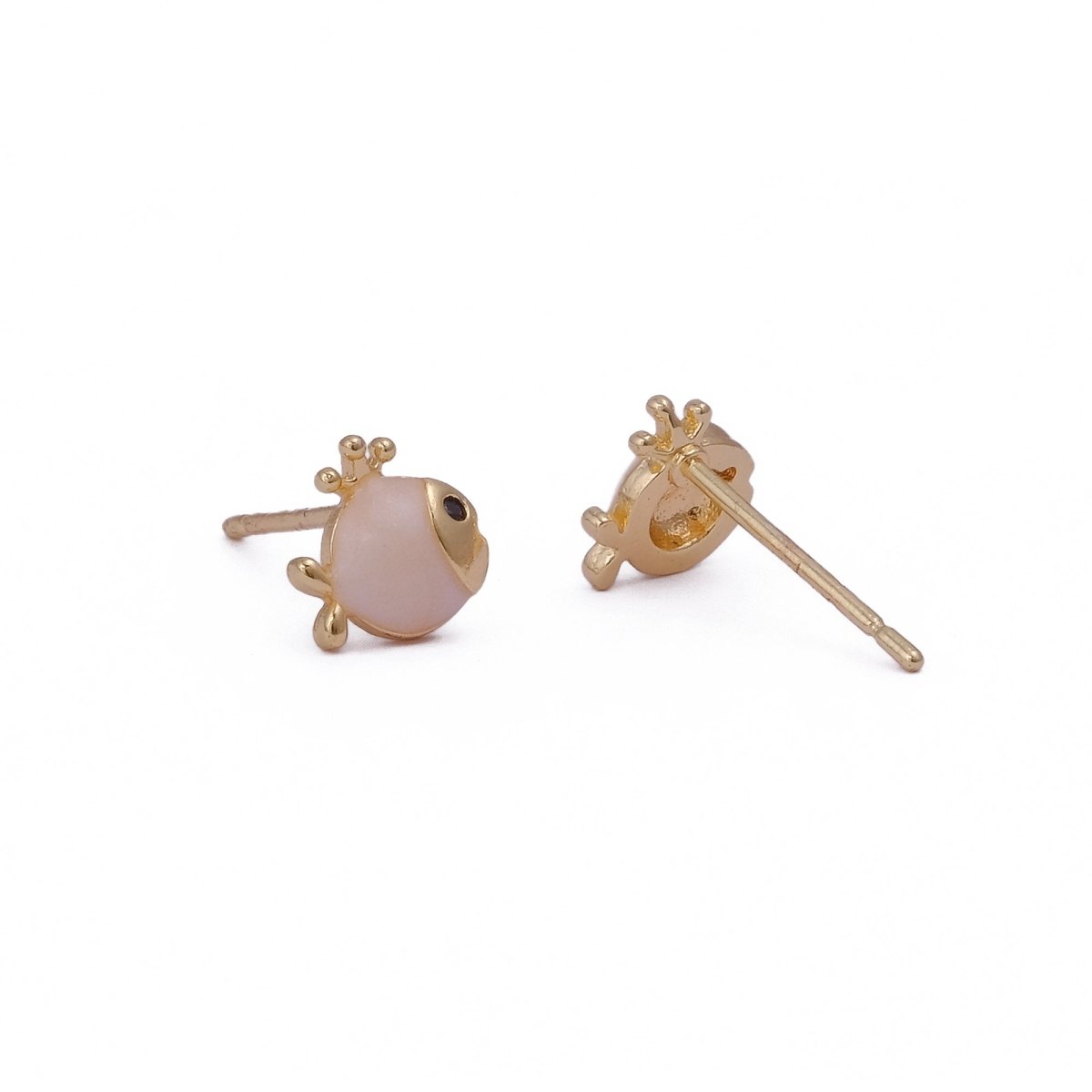 Adorable Gold Plated Enamel Fish Stud Earrings Whimsical Gold Fish Earrings