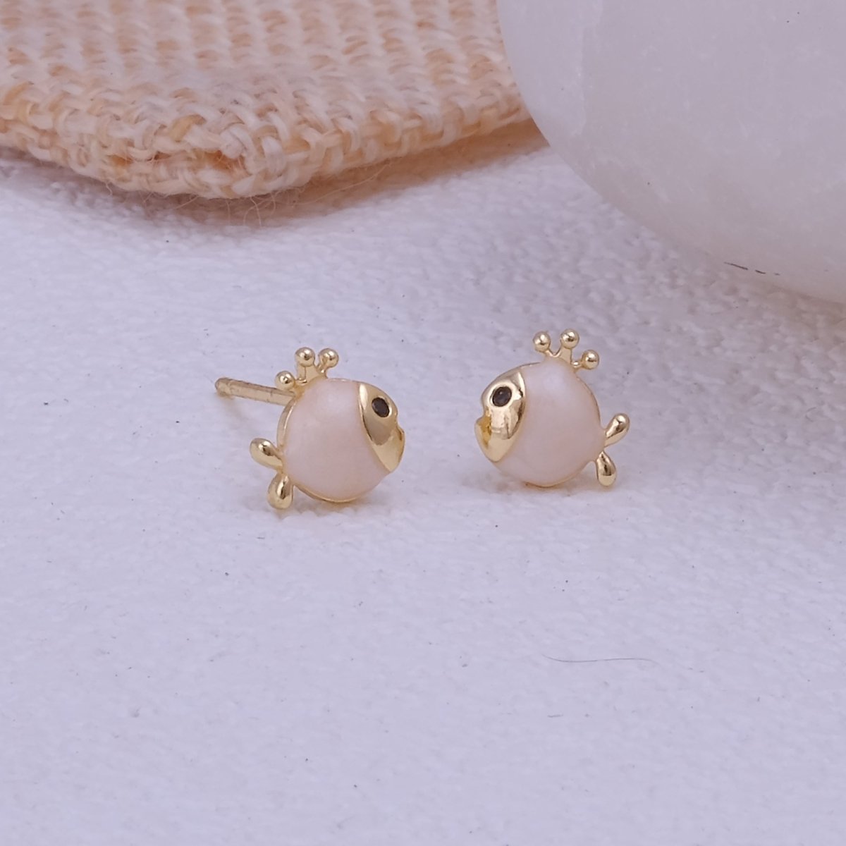 Adorable Gold Plated Enamel Fish Stud Earrings Whimsical Gold Fish Earrings