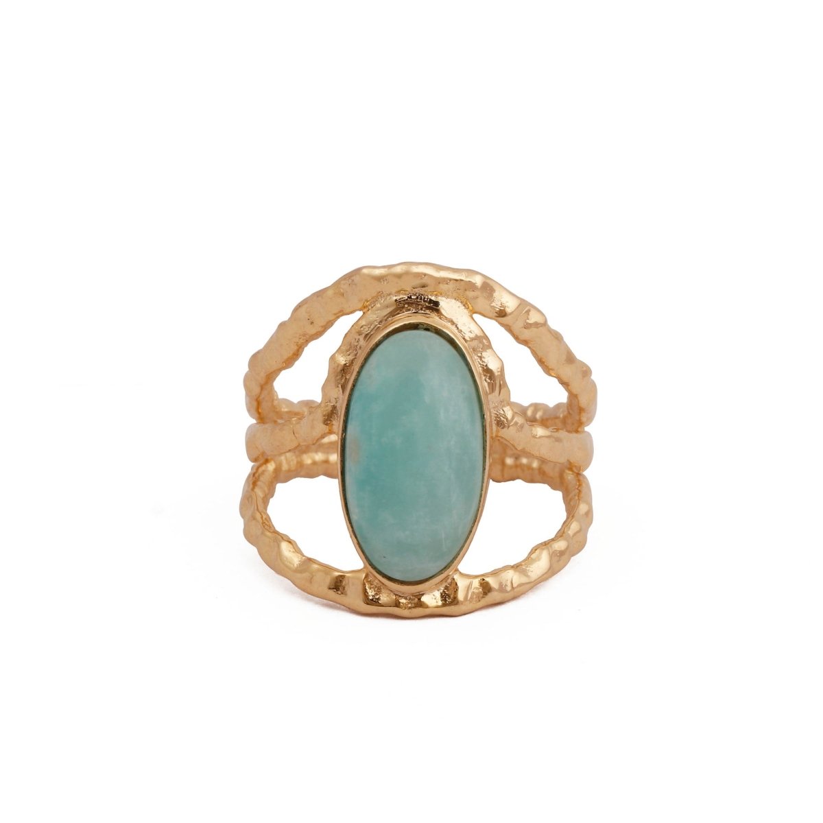 Amazonite Gemstone Ring Textured Gold Plated Ring Handmade Ring For Women