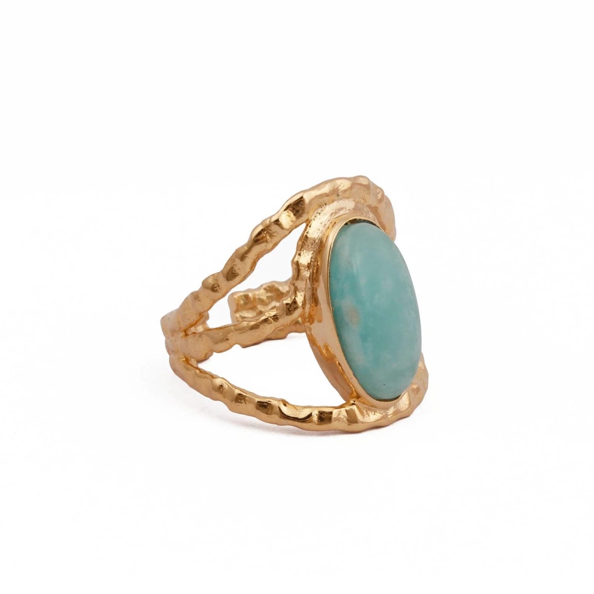 Amazonite Gemstone Ring Textured Gold Plated Ring Handmade Ring For Women