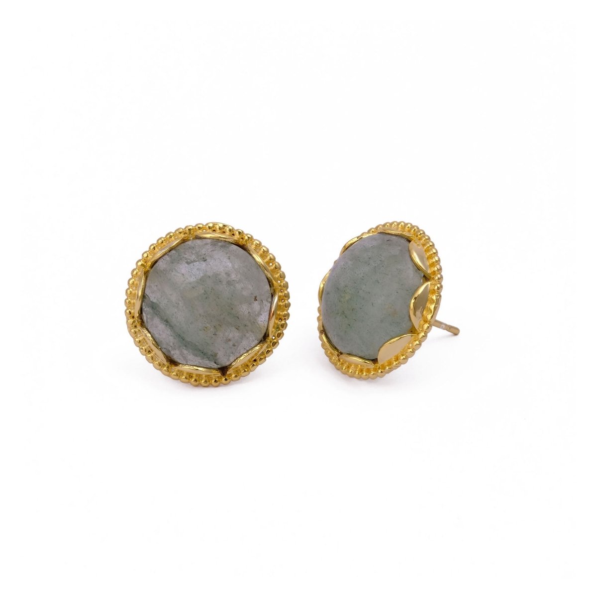 Amazonite Gemstone Studs Gold Plated Earrings Round Handmade Earrings