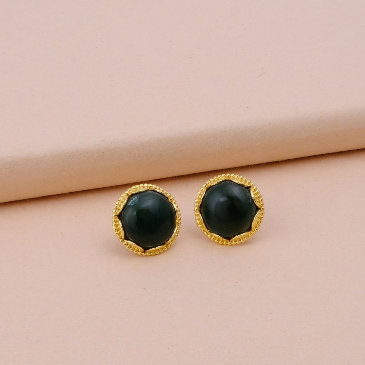 Amazonite Gemstone Studs Gold Plated Earrings Round Handmade Earrings