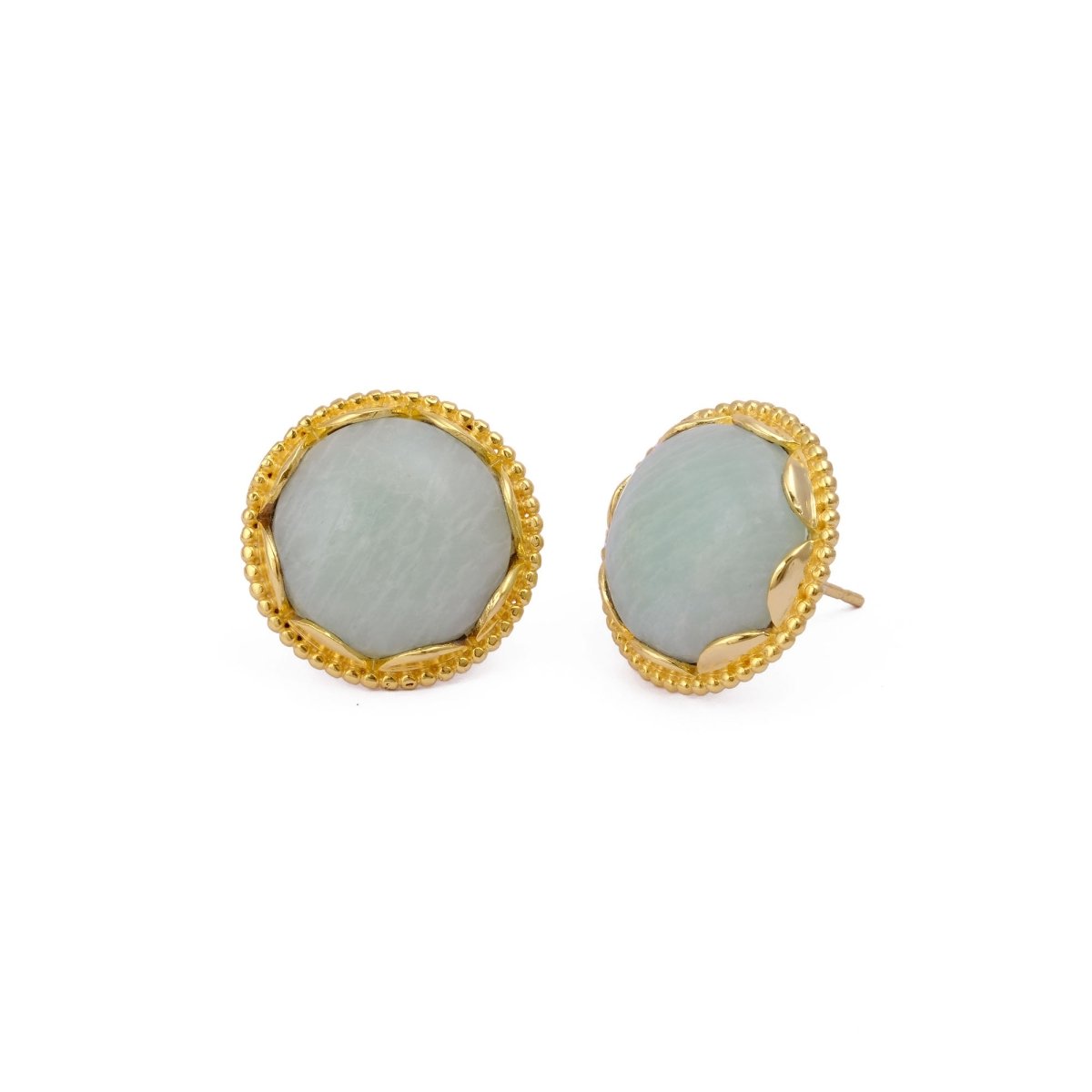 Amazonite Gemstone Studs Gold Plated Earrings Round Handmade Earrings