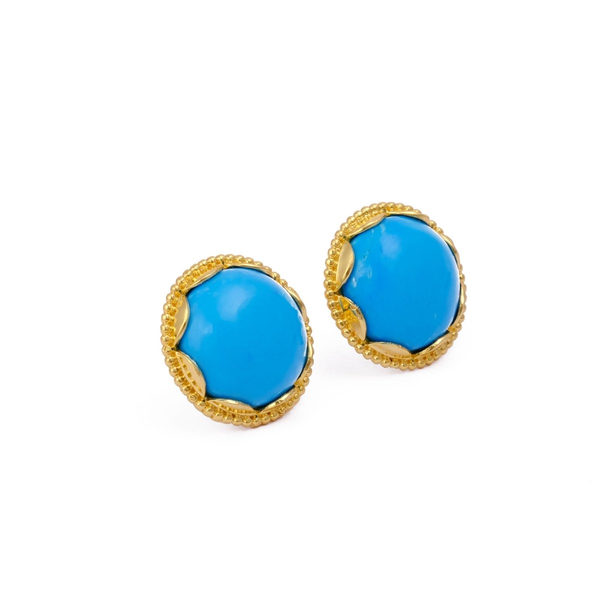 Amazonite Gemstone Studs Gold Plated Earrings Round Handmade Earrings