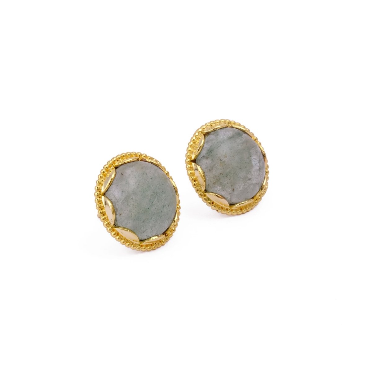 Amazonite Gemstone Studs Gold Plated Earrings Round Handmade Earrings