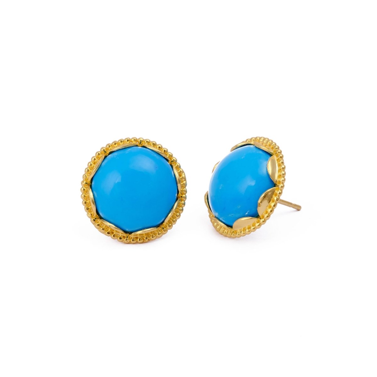 Amazonite Gemstone Studs Gold Plated Earrings Round Handmade Earrings