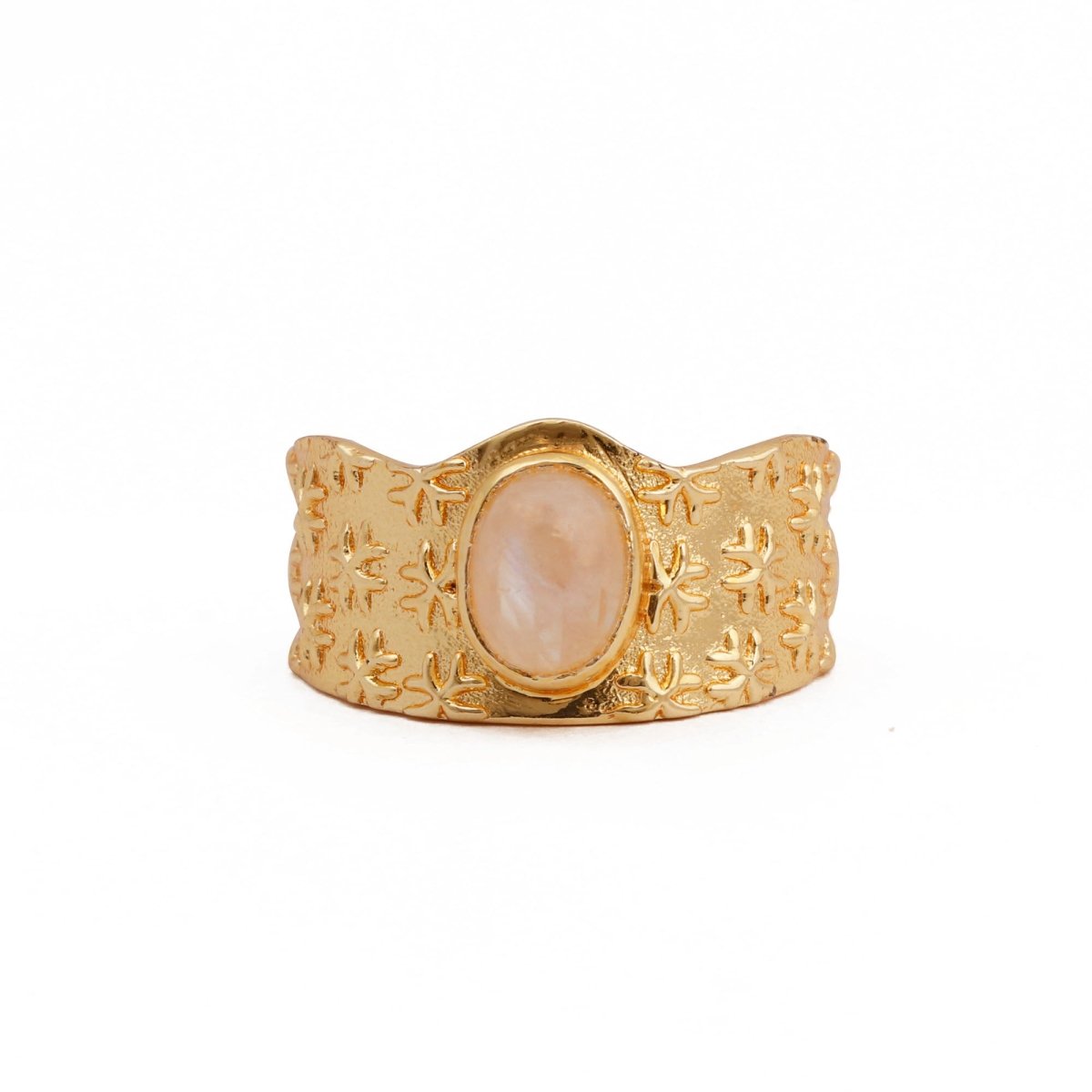 Amazonite Gemstone Textured Star Design Gold Plated Adjustable Ring