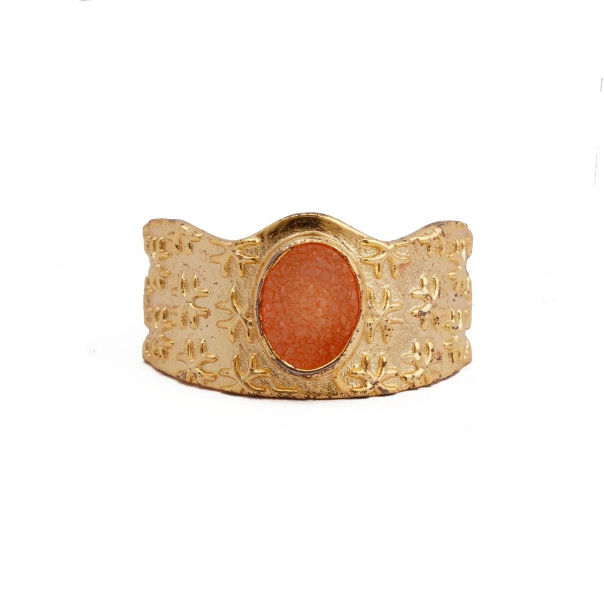 Amazonite Gemstone Textured Star Design Gold Plated Adjustable Ring