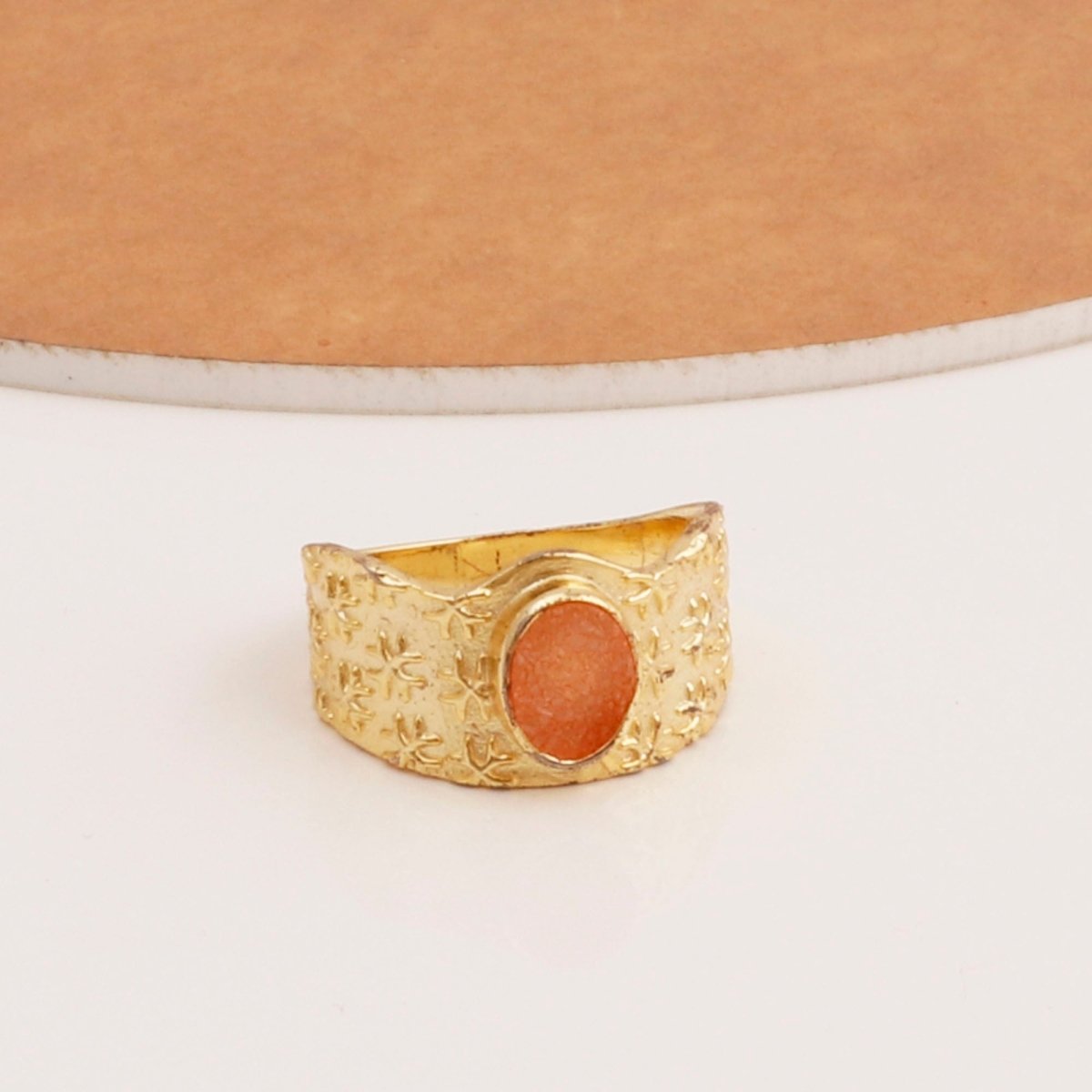 Amazonite Gemstone Textured Star Design Gold Plated Adjustable Ring