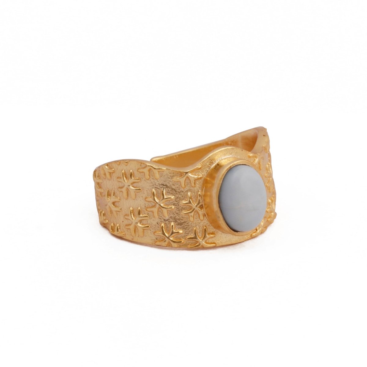 Amazonite Gemstone Textured Star Design Gold Plated Adjustable Ring Blue Opal