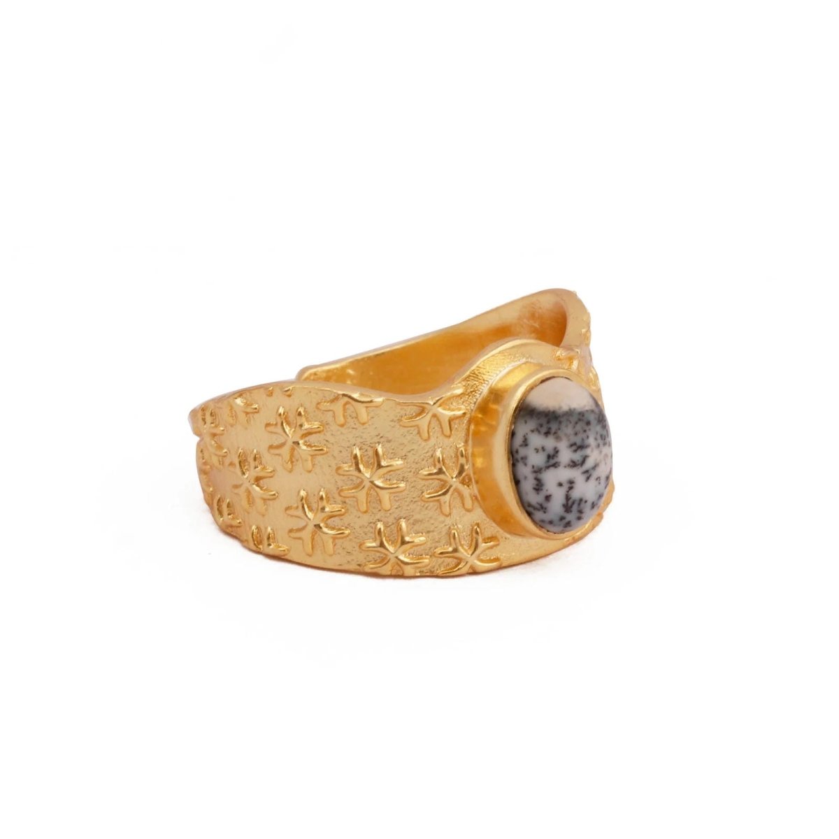 Amazonite Gemstone Textured Star Design Gold Plated Adjustable Ring