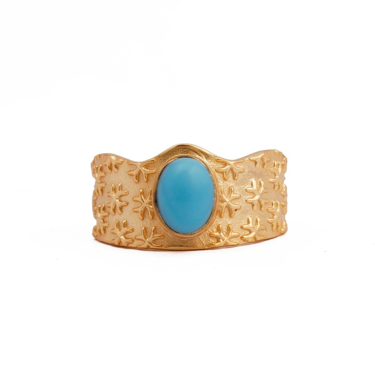 Amazonite Gemstone Textured Star Design Gold Plated Adjustable Ring