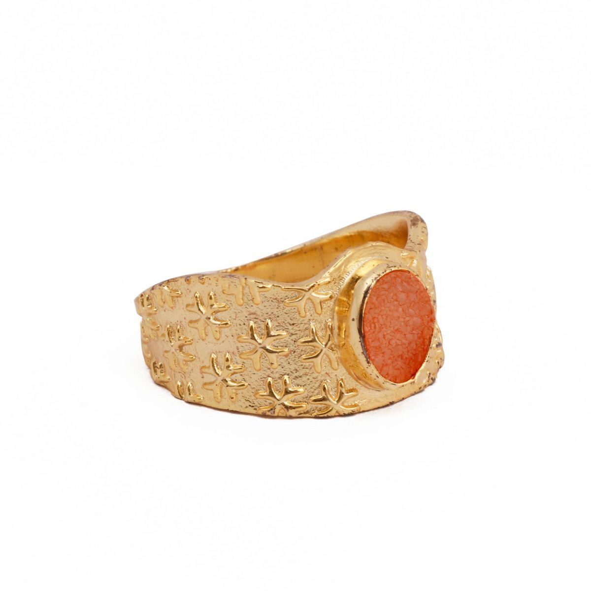Amazonite Gemstone Textured Star Design Gold Plated Adjustable Ring Druzy