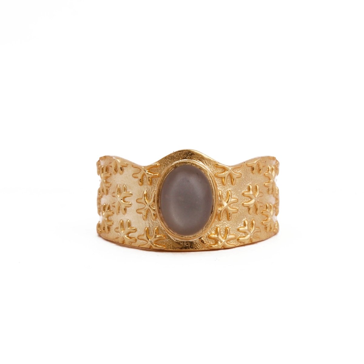 Amazonite Gemstone Textured Star Design Gold Plated Adjustable Ring
