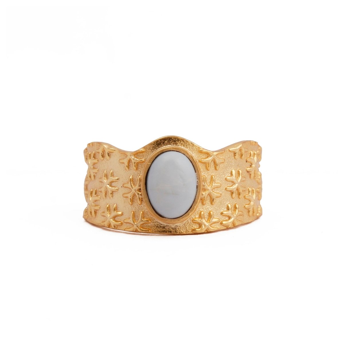 Amazonite Gemstone Textured Star Design Gold Plated Adjustable Ring