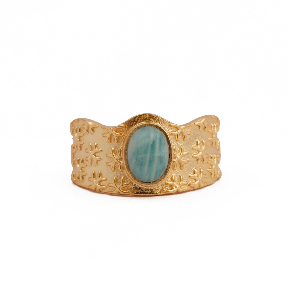Amazonite Gemstone Textured Star Design Gold Plated Adjustable Ring