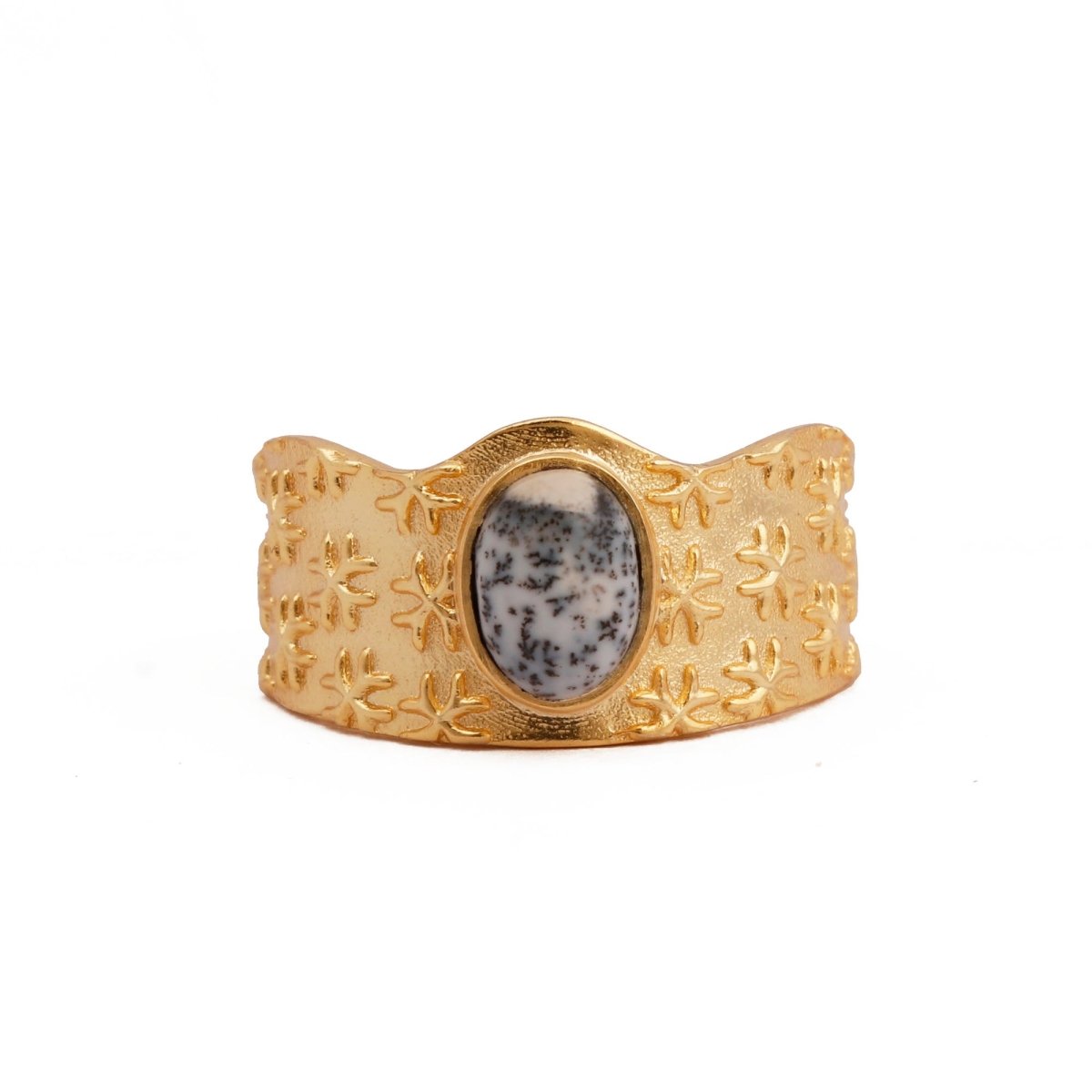 Amazonite Gemstone Textured Star Design Gold Plated Adjustable Ring