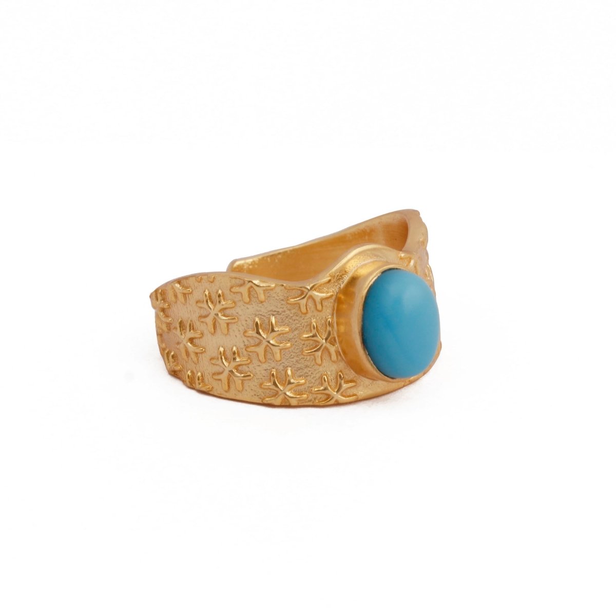 Amazonite Gemstone Textured Star Design Gold Plated Adjustable Ring Turquoise
