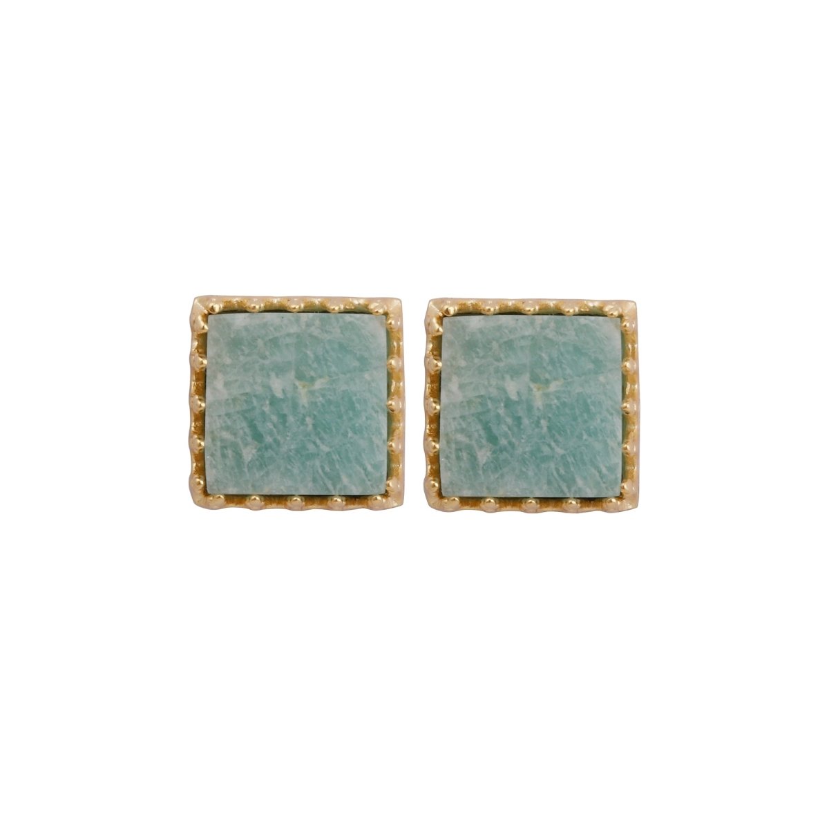 Amazonite Stones Stud Earring Gold Plated Square Shape Handmade Statement Earring