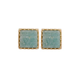 Amazonite Stones Stud Earring Gold Plated Square Shape Handmade Statement Earring