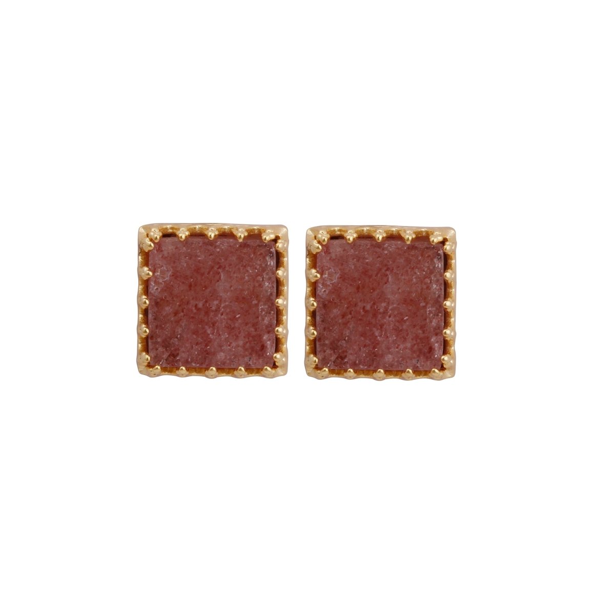 Amazonite Stones Stud Earring Gold Plated Square Shape Handmade Statement Earring