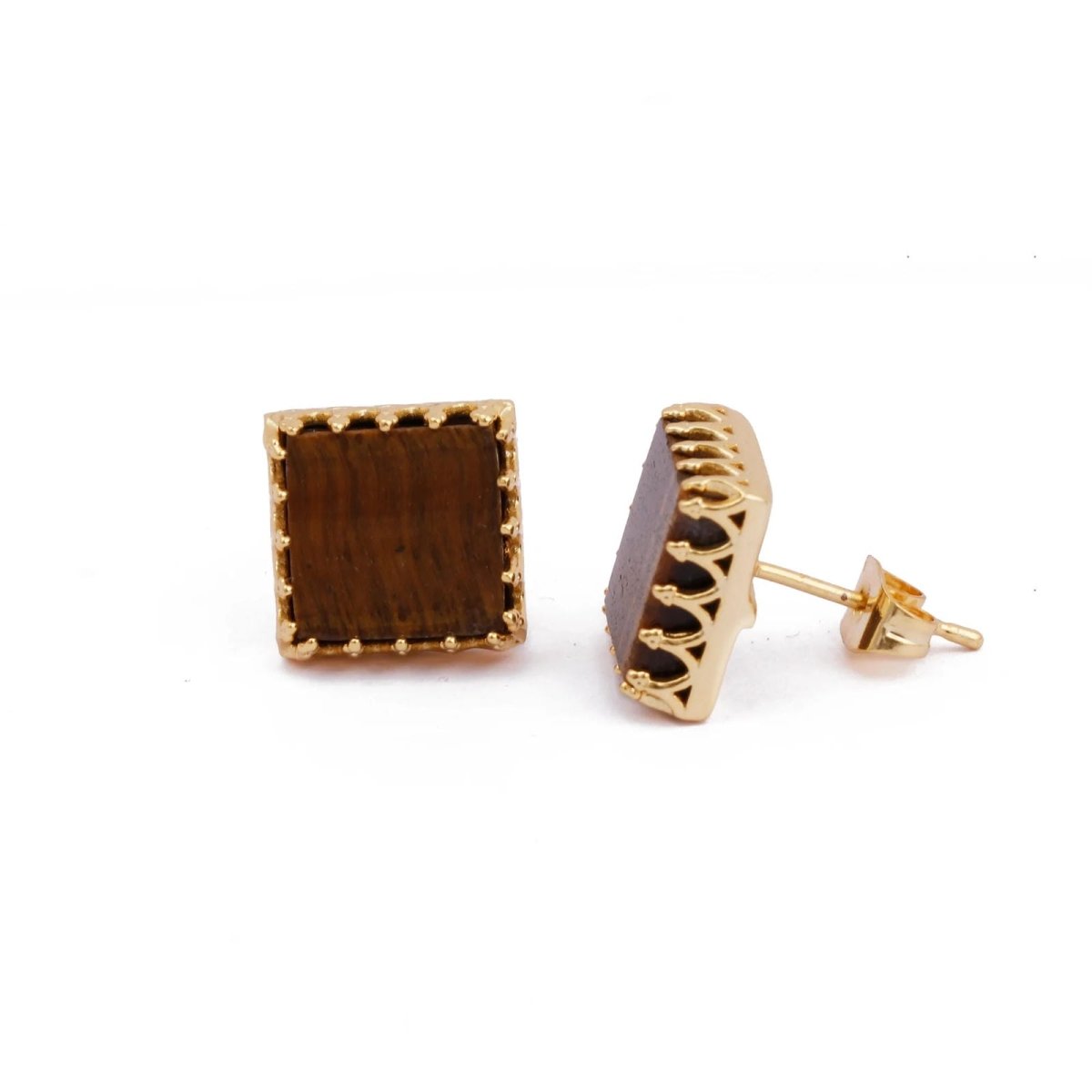 Amazonite Stones Stud Earring Gold Plated Square Shape Handmade Statement Earring