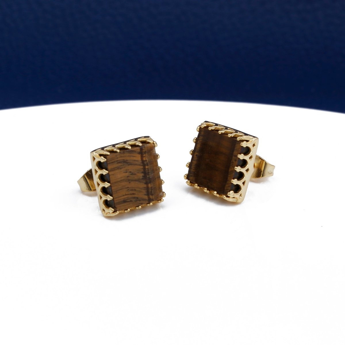 Amazonite Stones Stud Earring Gold Plated Square Shape Handmade Statement Earring Tiger Eye