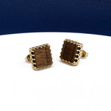 Amazonite Stones Stud Earring Gold Plated Square Shape Handmade Statement Earring Tiger Eye