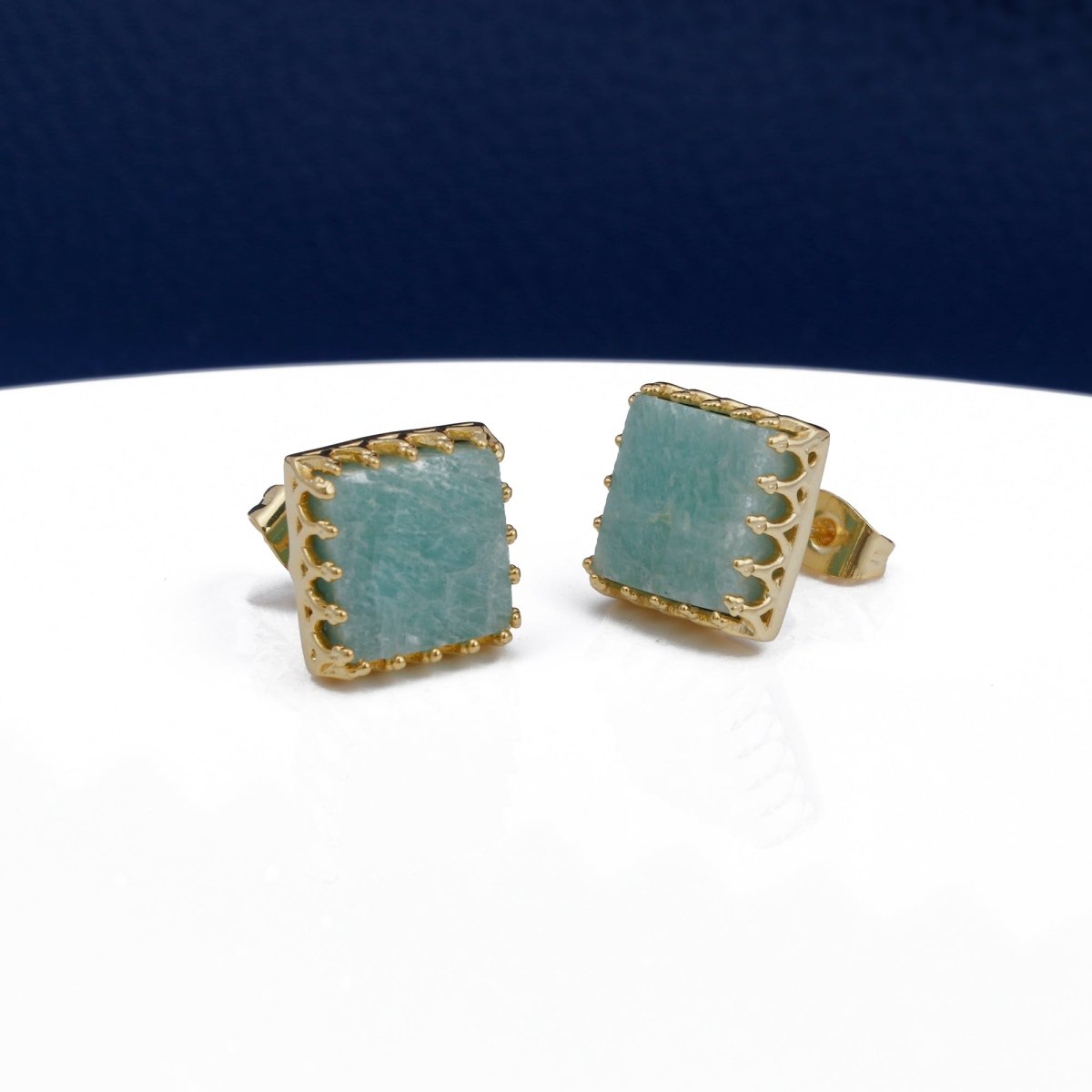 Amazonite Stones Stud Earring Gold Plated Square Shape Handmade Statement Earring Amazonite