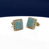 Amazonite Stones Stud Earring Gold Plated Square Shape Handmade Statement Earring Amazonite