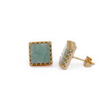 Amazonite Stones Stud Earring Gold Plated Square Shape Handmade Statement Earring