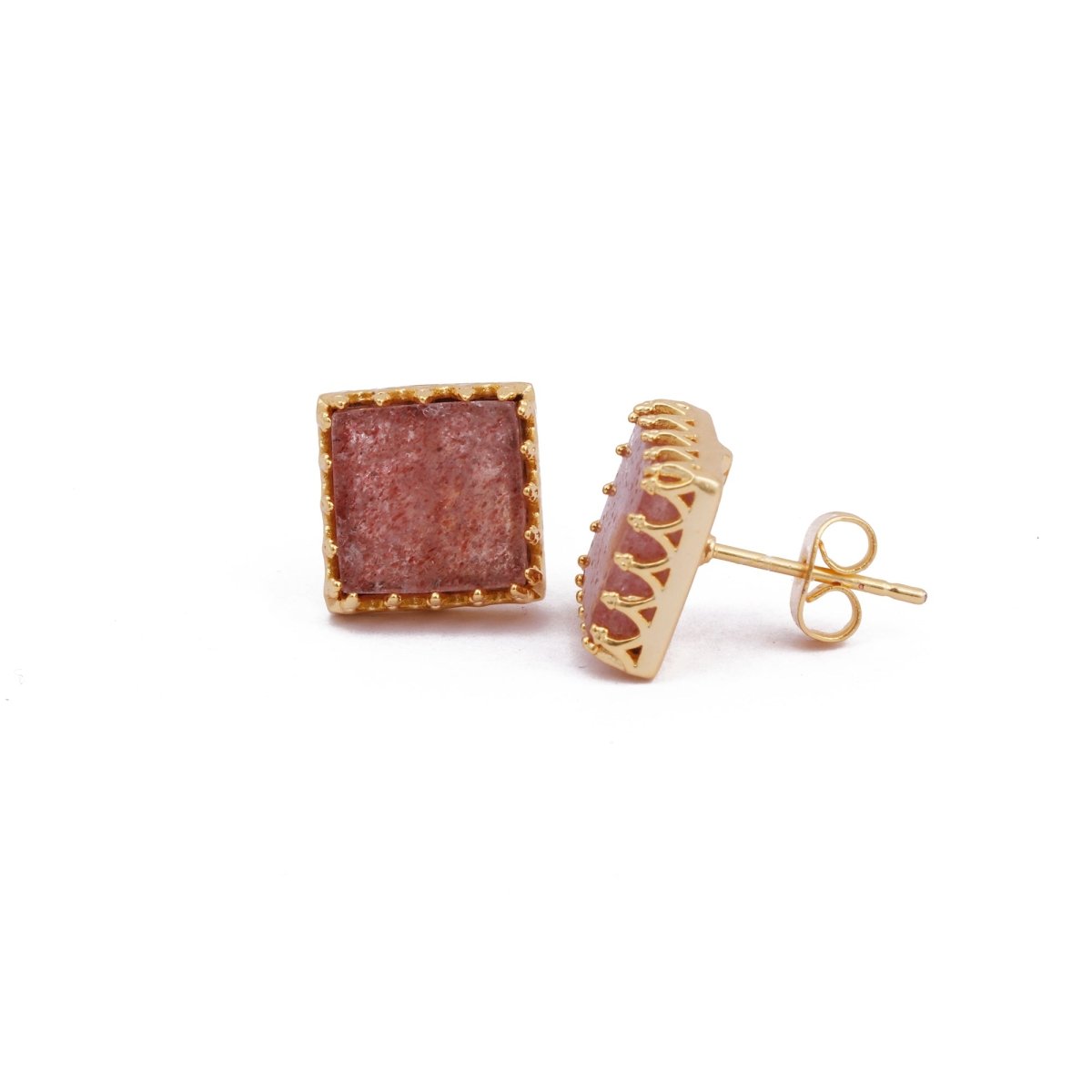 Amazonite Stones Stud Earring Gold Plated Square Shape Handmade Statement Earring