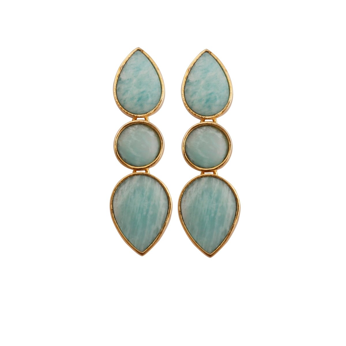 Amazonite Stud Earrings Gemstone Jewelry Gold Plated Push Back Three Stone Handmade Earring