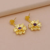 Amethyst Flower Dangle Earrings, Faceted Gemstone Daisy Stud Jewelry, Handmade Jewelery. S